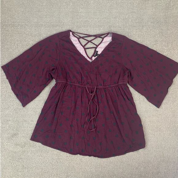 Torrid Babydoll Stretch Challis Top Polka Dot Burgundy Black Size 1X - Picture 3 of 9
